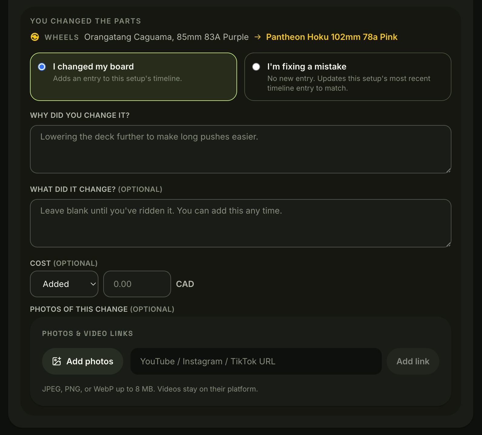 New section in Edit Setup page that lets us publish that change as an evolution
